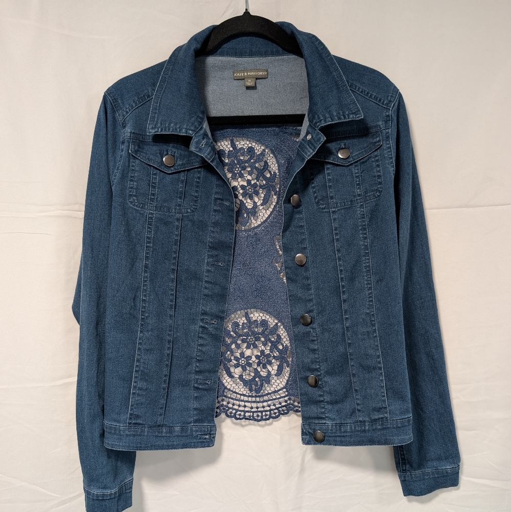 Anne Klein Blue Jean Jacket with Lace Accent